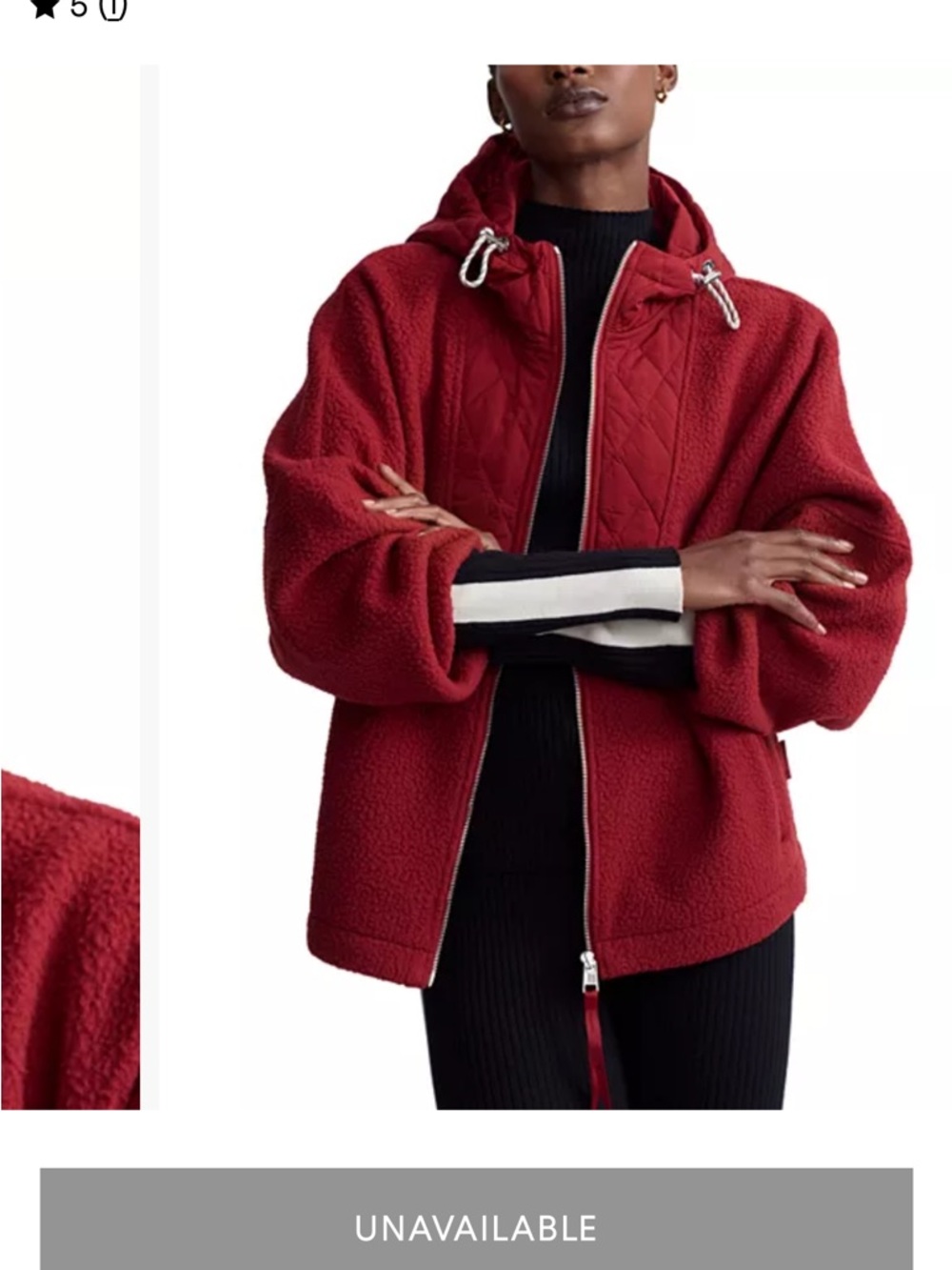 Varley Richfield Quilt Fleece Jacket Red Sherpa Full Zip Size Small